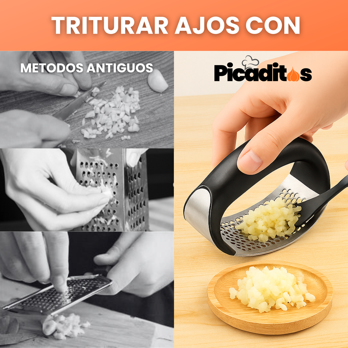Picadito™ Triturador Acero Premium | Ajo Listo en 3 Segundos